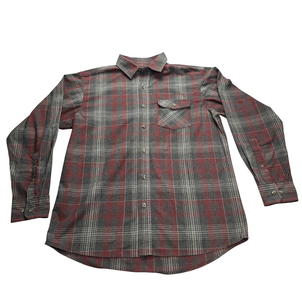 RedHead Plaid Button Down Mens Large Red‎ Grey  Long Sleeve Flannel Style